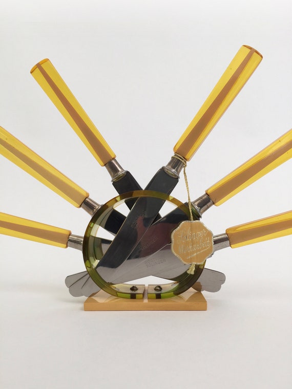 1930s Lucite Butter Knives And Holder Modernist Art Deco Etsy