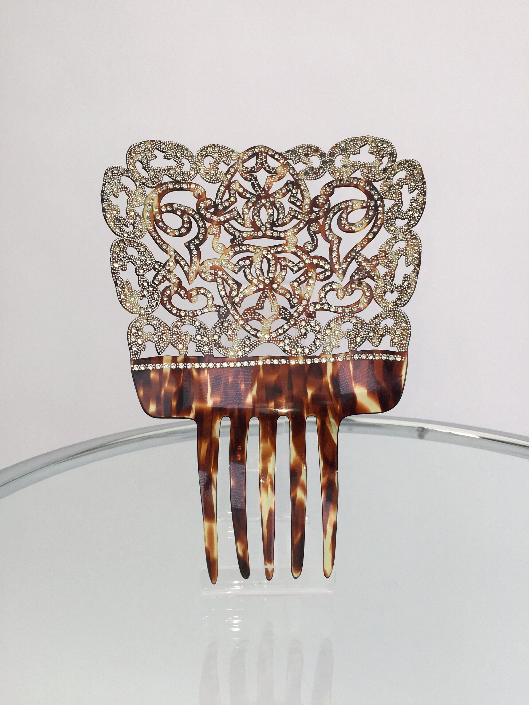 Vtg Hair Comb Art Deco Pale Amber Celluloid Edwardian Mantilla Style Antique Art Deco Celluloid Faux Amber Tortoise Shell  main image 2