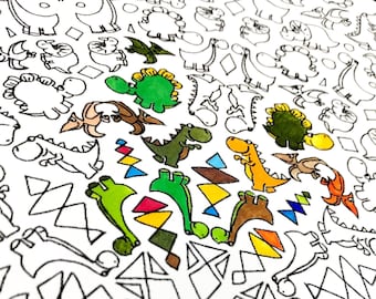 Printable Coloring Page, Sneaky Dinosaur Collage, Kids Printable Craft, Adult Coloring, Instant Download