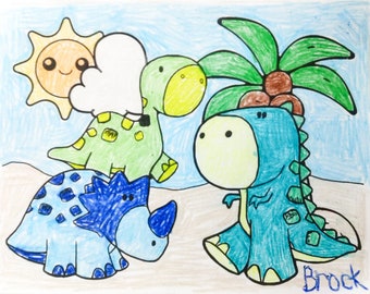 Página para colorir para impressão, bebês dinossauros, artesanato para impressão infantil, colorir para adultos, download instantâneo