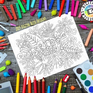 Adult Coloring Page, Cuss, Swear Word, Rude, Obscene, Printable, Adult Content, Mature, Instant Download, Asshat