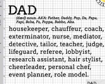 SVG, Dad, Definition, Jobs, Role Model, Fathers Day SVG, Cut File, Clip Art, Line Art, Template