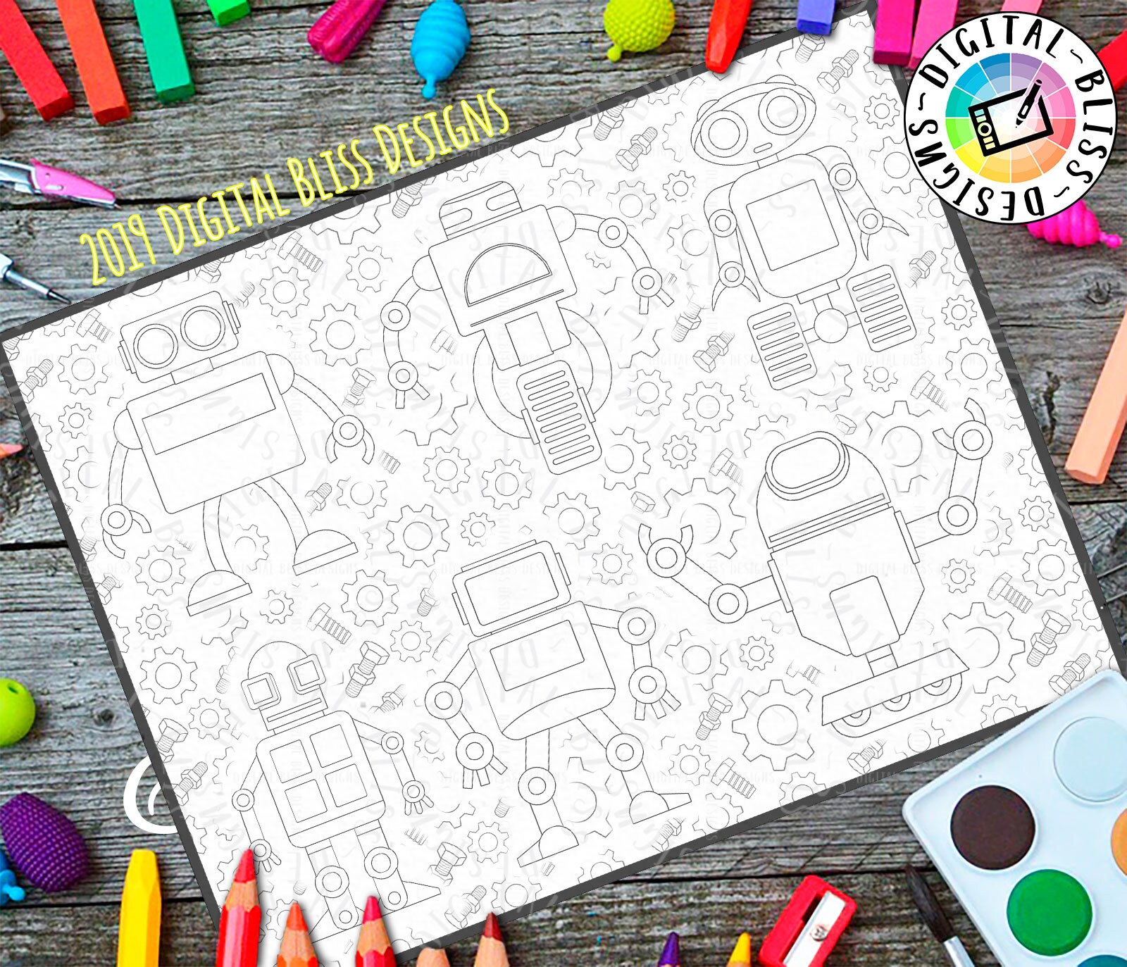 Printable Coloring Page, Robots, Kids Printable Craft, Adult Coloring, Instant Download - Etsy