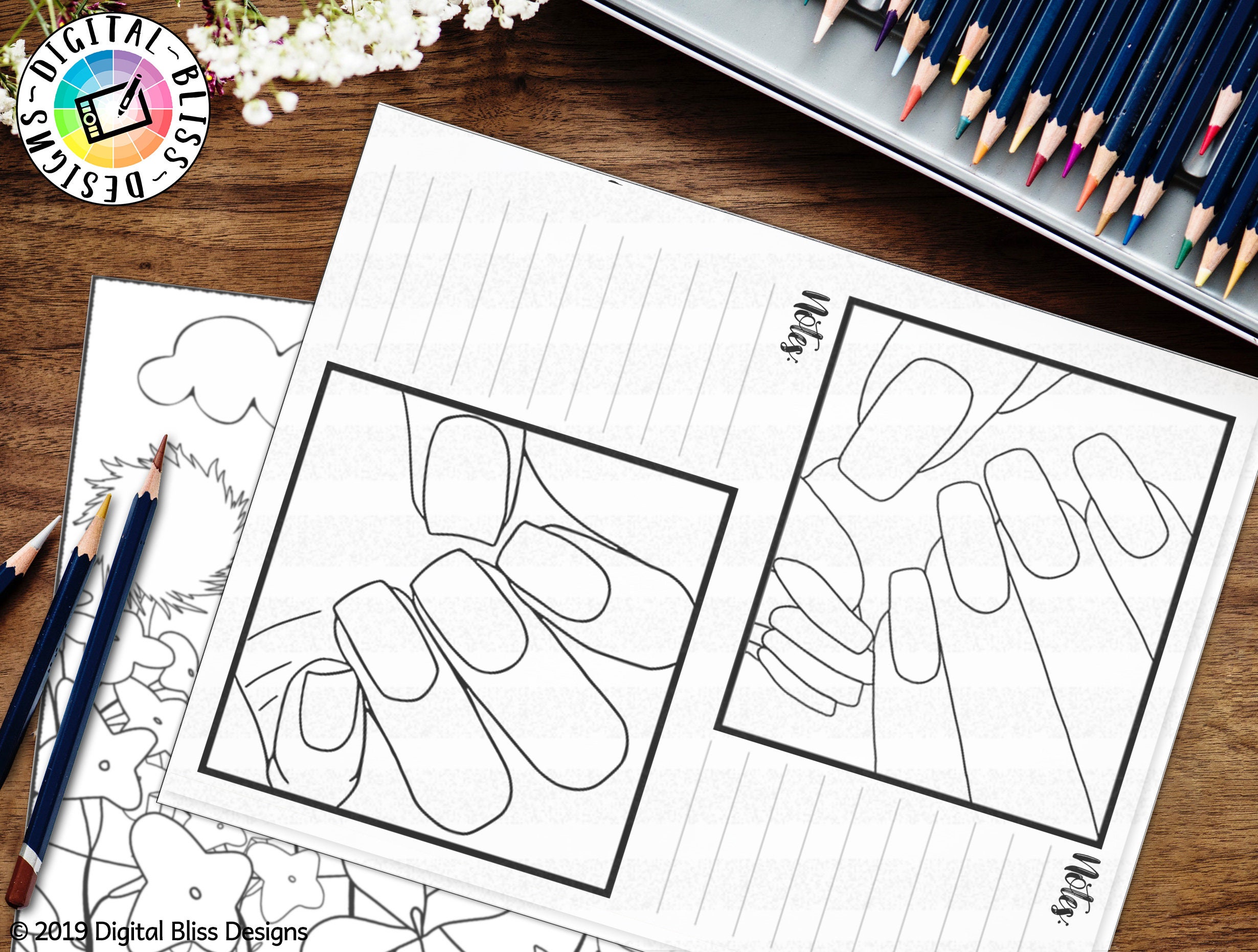 Printable Coloring Page Nail Art Design Practice Worksheet