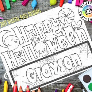 Printable Coloring Page Happy Halloween Custom Name Custom - Etsy