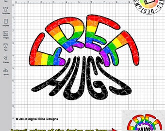 SVG, Free Hugs, Rainbow, Cut File, Clip Art, Line Art, Template