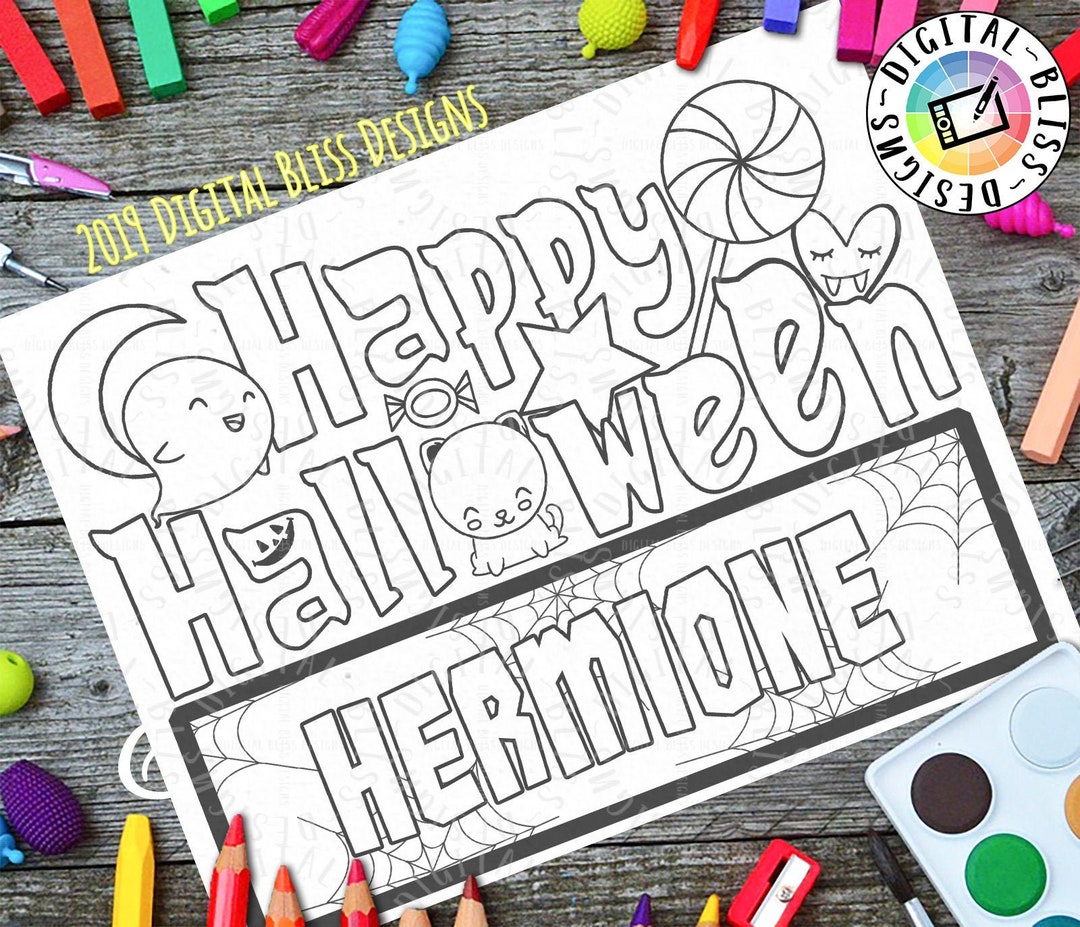 Printable Coloring Page Happy Halloween Custom Name Custom - Etsy Canada