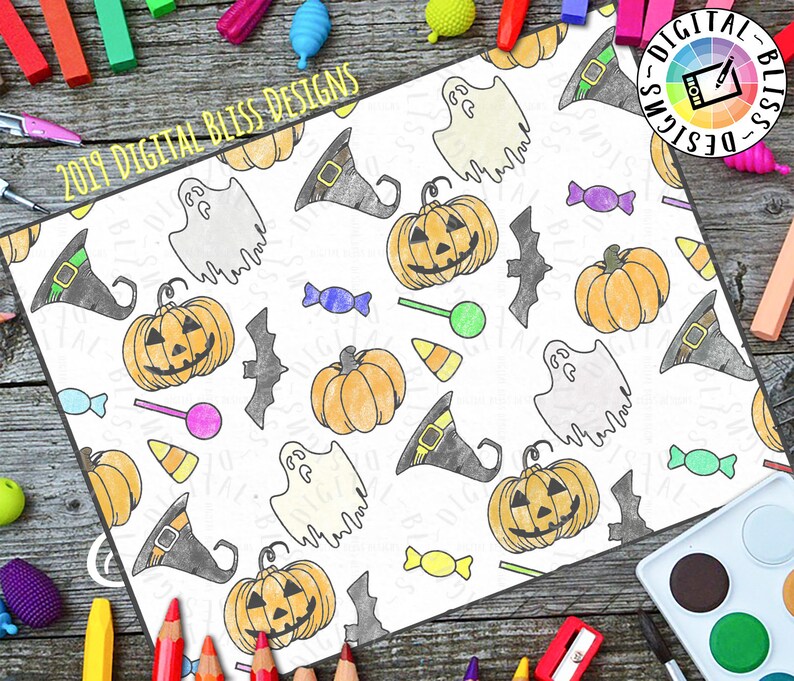 Printable Coloring Page Halloween Shapes Spooky Kids - Etsy