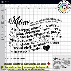 SVG, Definitions, Mom, Mother, Mommy, Mama, Cut File, Clip Art, Line Art, Template Mom03 image 1