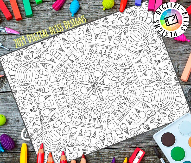 Printable Coloring Page, Ice Cream, Kids Printable Craft, Summer Coloring, Quiet Time Activity, Instant Download image 8