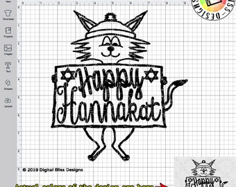 SVG, Happy Hannakat, Happy Hanukkah, Happy Chanukah, Original Artwork, Cat, Cut File, Clip Art, Line Art, Template