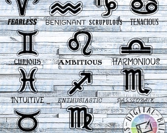 SVG, All Zodiac Signs, Star Signs, Astrology, Cut File, Clip Art, Line Art, Template