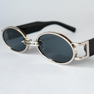 90s Stylish Chic Oval sunglasses, Slim, vintage and retro, festival , round shades, UV Protection, unisex, metal frame
