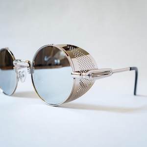 Steampunk Round Sunglasses Metal Goggles, Goth, Punk, Cyberpunk, Retro and Vintage for festival, shades, UV