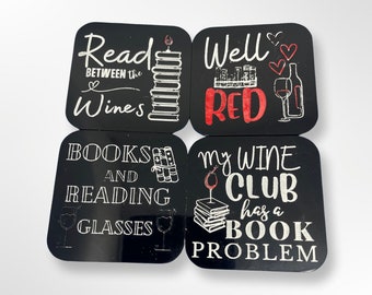 Books & Wine Lovers Coaster - Book Club Gifts, Drink Coasters