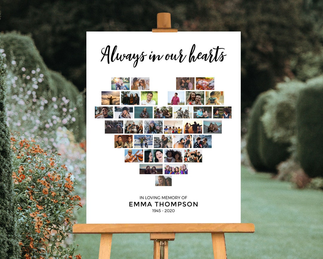 Funeral Picture Collage Poster, Always in Our Hearts, Sign