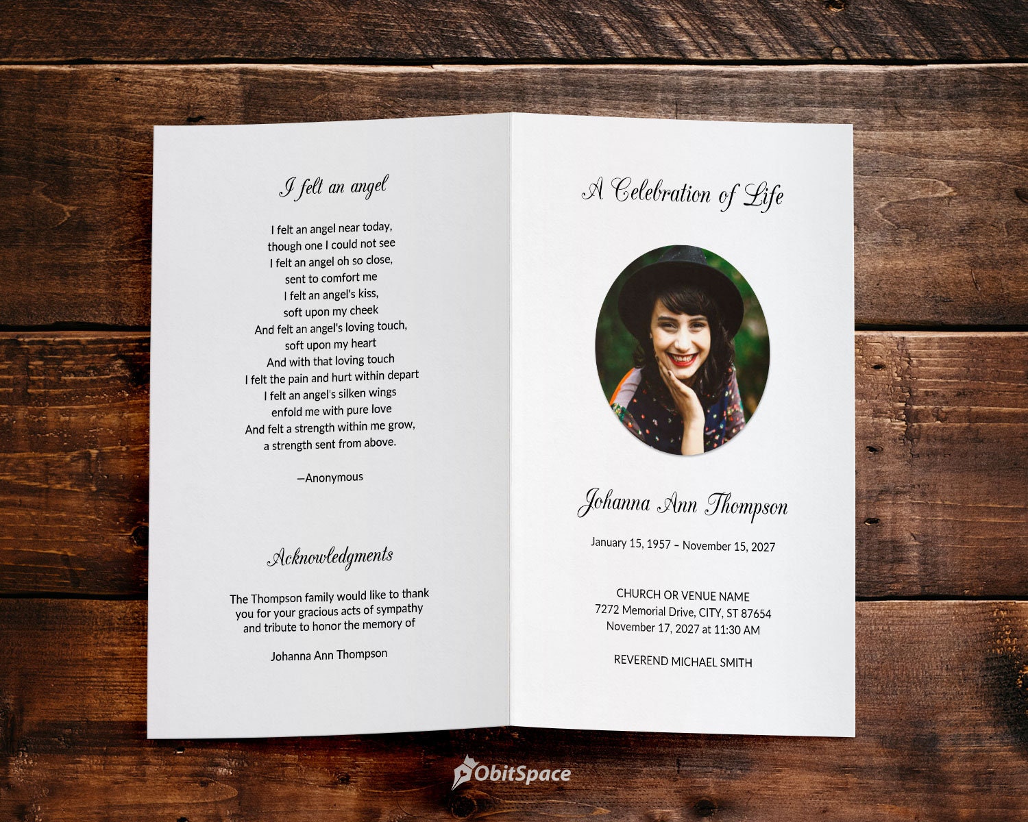 Funeral Program Template Celebration Of Life Obituary Etsy