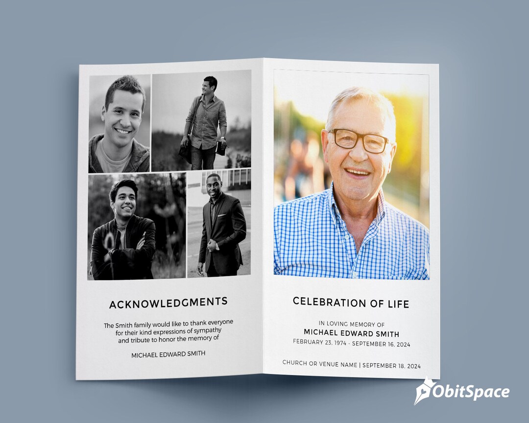 Funeral Program Template W/ FREE EDITING, Celebration of Life Memorial