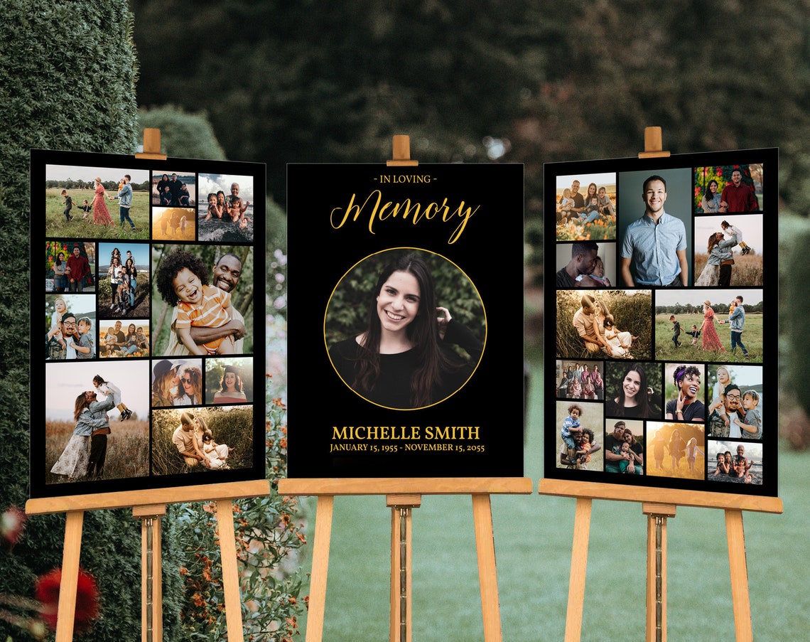 Black and Gold Funeral Sign Poster Template Bundle for Etsy