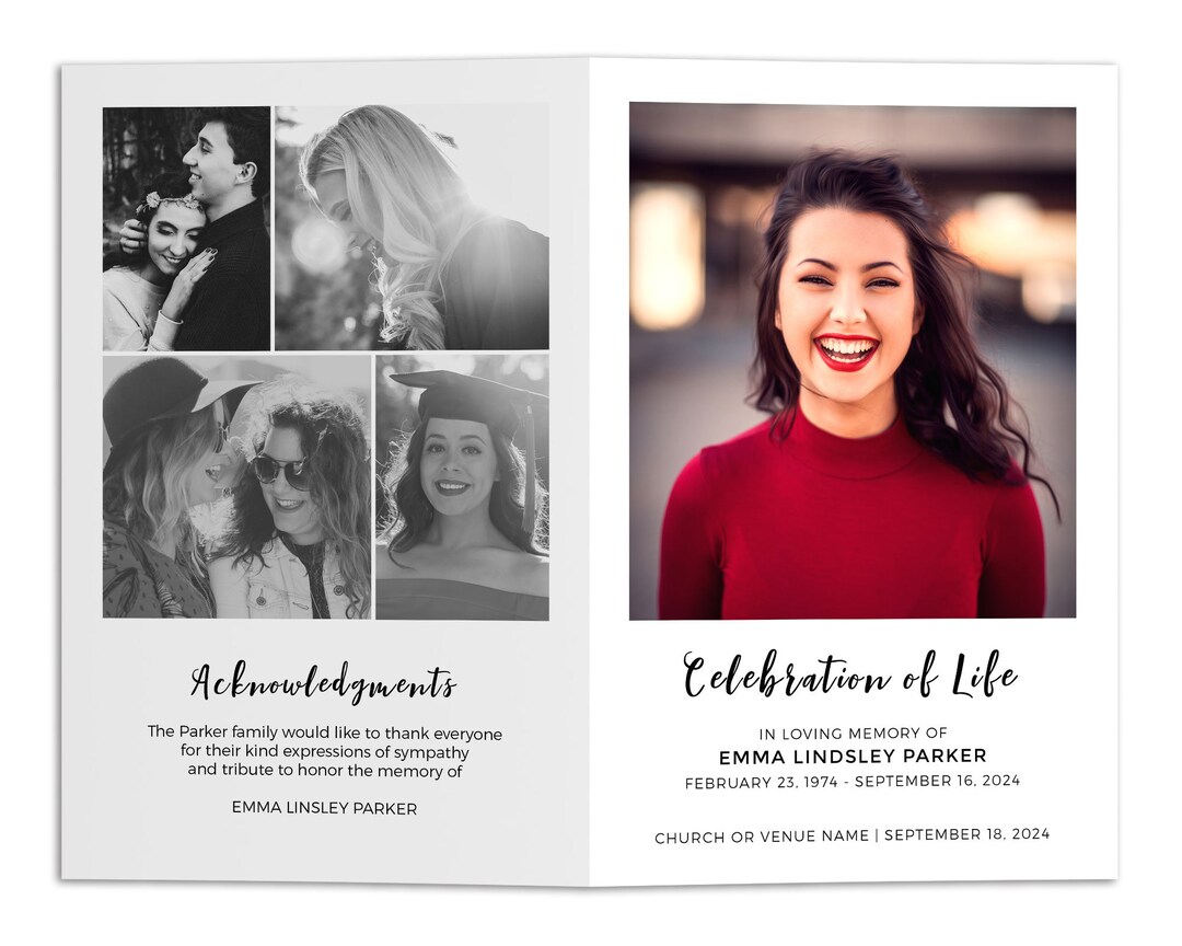 Funeral Program Template W/ FREE EDITING, Celebration of Life Memorial