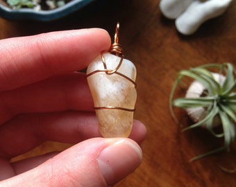 Citrine Crystal Necklace. Citrine Wire Wrapped Crystal. Citrine Jewelry. Gemstone Necklace. Copper Wire Wrapped Pendant.