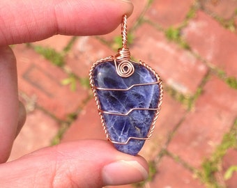 Sodalite Crystal Necklace. Wire Wrapped Pendant. Sodalite Pendant. Gemstone Necklace. Crystal Jewelry. Boho Necklace.