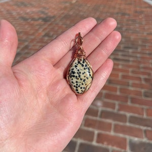 Jasper Crystal Necklace. Jasper Wire Wrapped Pendant. Crystal Necklace. Dalmatian Jasper Necklace. Gemstone Necklace.