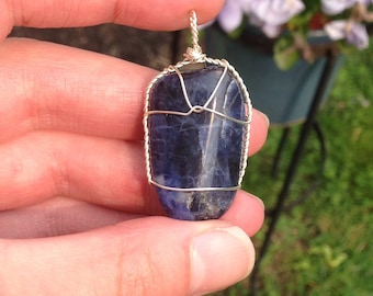 Sodalite Crystal Necklace. Wire Wrapped Crystal Pendant. Gemstone Necklace. Crystal Jewelry. Copper Wire Wrapped Pendant.
