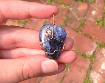 Sodalite Crystal Necklace. Sodalite Wire Wrapped Pendant. Crystal Jewelry. Gemstone Necklace. Copper Wire Wrapped Pendant.