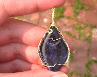 Sodalite Necklace. Sodalite Wrapped Necklace. Crystal Jewelry. Gemstone Necklace. Wire Wrapped Pendant. Wire Wrapped Crystal.