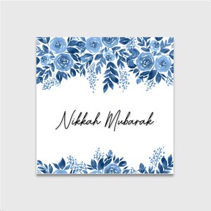 Nikkah Card - Bruiloft Gelegenheidskaart | Nikka Moebarak | Trouwkaart | Shaadi | Blauwe bloemen