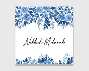 Karta Nikkah - Karta na okazję ślubu | Nikkah Mubarak | Karta ślubna | Shaadi | Niebieskie kwiaty