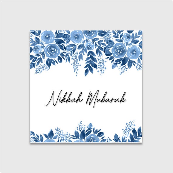 Nikkah Card - Wedding Occasion Card | Nikkah Mubarak | Wedding Card | Shaadi | Blue Florals