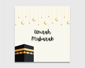 Carte Omra Moubarak | La Omra | La Mecque | Carte Kaabah | Moubarak sur la Omra | Islam | La Mecque | Carte de voeux islamique