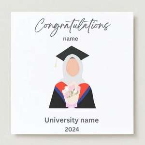 Carte de voeux de remise des diplômes | Carte de voeux musulmane | Hijab femme | Cartes de voeux islamiques | Remise des diplômes | Diplôme | Université | Diplôme de Muslimah