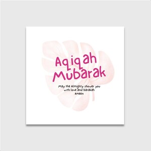 Cartão cor-de-rosa de Aqiqah Mubarak de <br> Entrega Rápida? Aqiqah Mubarak | Mubarak | Cartão comemorativo | Bebê | cartão recém-nascido | cartão muçulmano do bebê | Personalizado