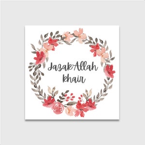 Tarjetas islámicas Jazak'Allah Khair - Corona floral de acuarela / Tarjeta de agradecimiento / Musulmana / Tarjeta de felicitación islámica / Gracias / Tarjeta Jazak'Allah