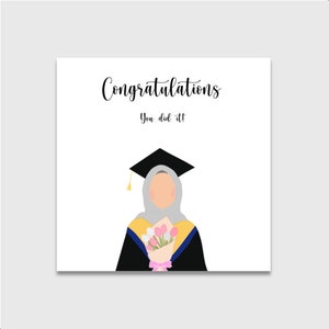 Carte de voeux de remise des diplômes | Carte de voeux musulmane | Hijab femme | Cartes de voeux islamiques | Remise des diplômes | Diplôme | Université | Diplôme de Muslimah