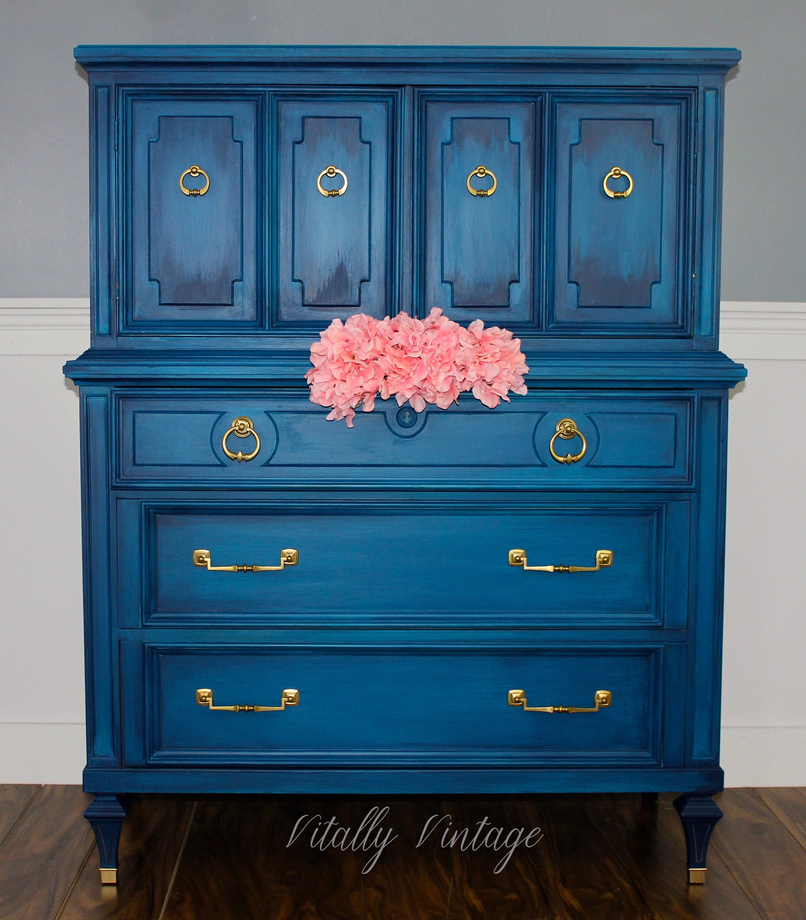 Sold Striking Royal Blue and Gold Chest of Drawers Etsy