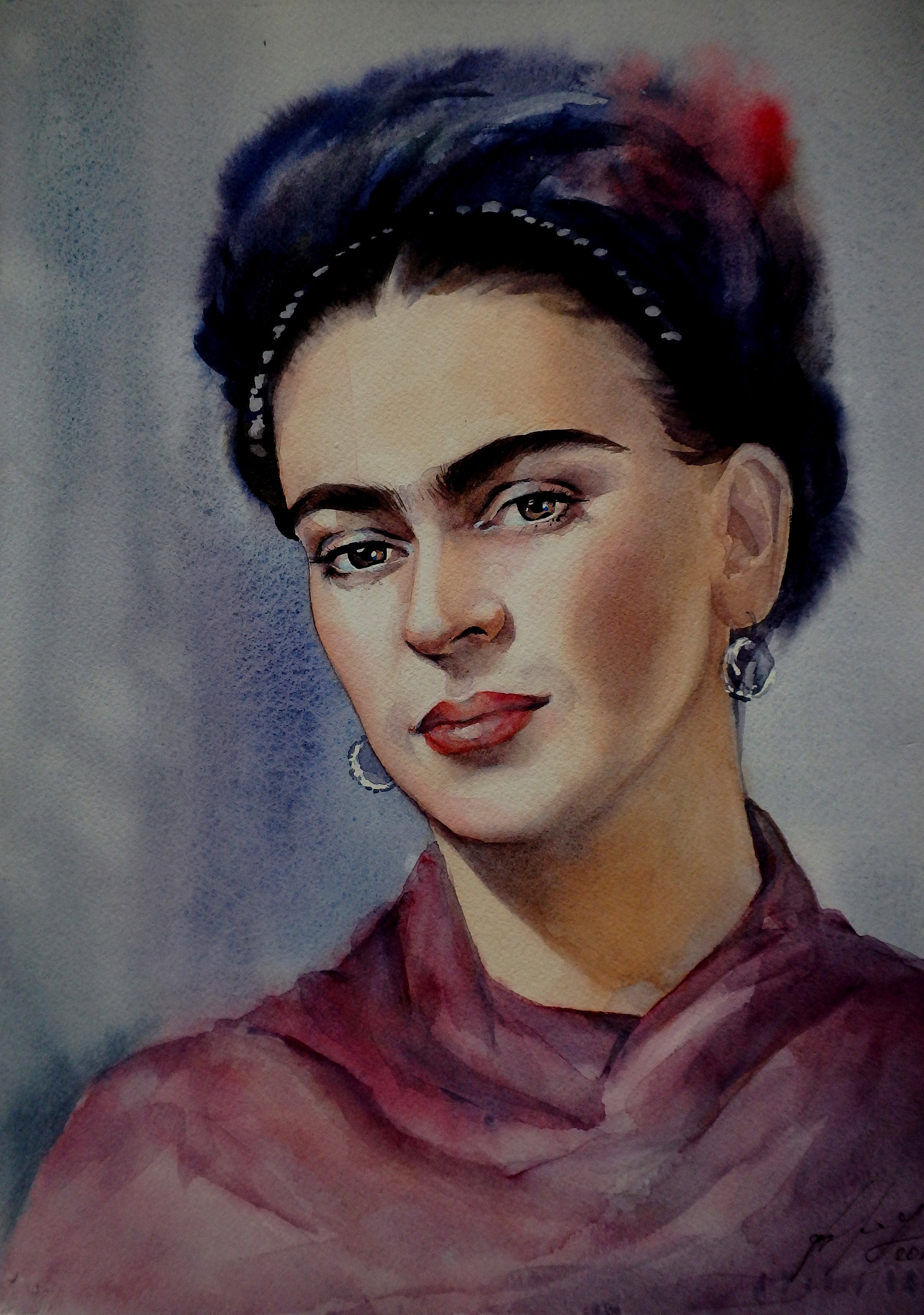 Frida Kahlo. Watercolor portrait Etsy