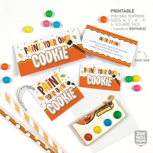 Paint Your Own Cookie Autumn printable bag toppers. Set of 3 bag toppers plus tag for PYO cookies