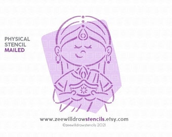 Diwali Girl with a Diya lamp PYO Stencil for cookies and crafting