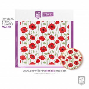 Poppy garden Stencil for cookies, cakes and crafting - 3 layers