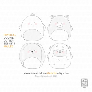 Squishies Spring cookie cutter set of 4 - Chick, Pig, Bunny and Lamb
