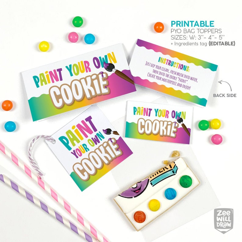 Paint Your Own Cookie printable bag toppers Set of 3 plus tag Etsy