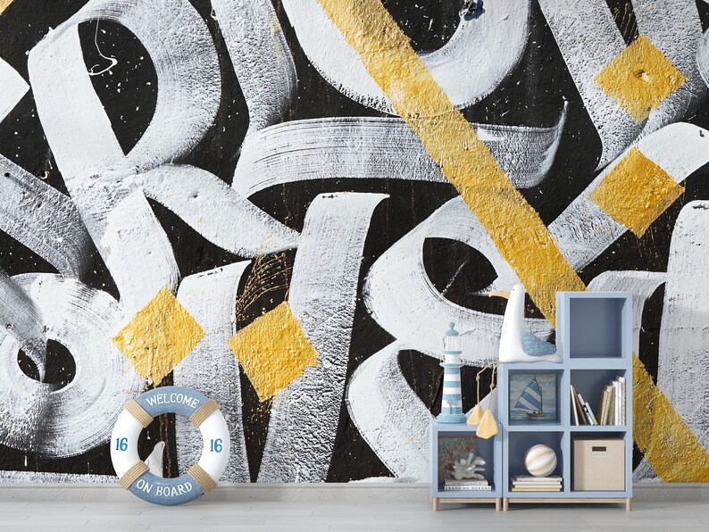 Graffiti Mural Wallpaper Original Abstract Modern Wall Art Etsy
