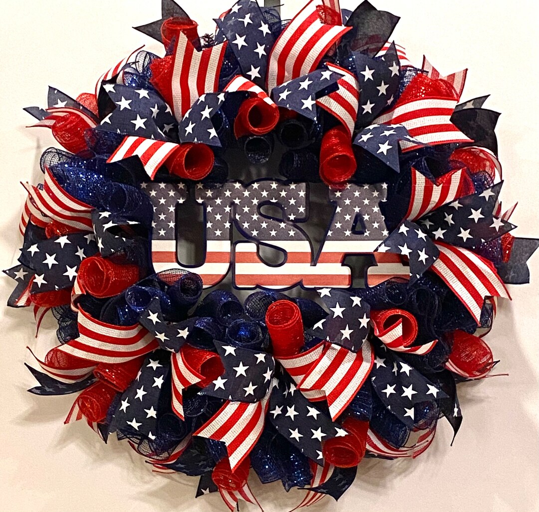 Patriotic Wreath for Front Door, 4th of July Wreath, Patriotic Door ...