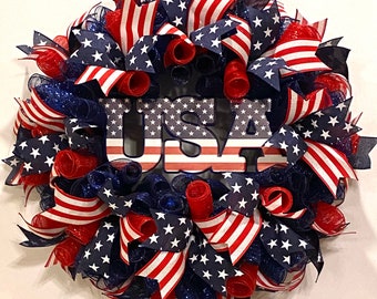 Patriotic Wreath for front door, 4th of July Wreath, Patriotic Door Wreath, Patriotic Wreath, Patriotic Wreaths, Patriotic door wreaths