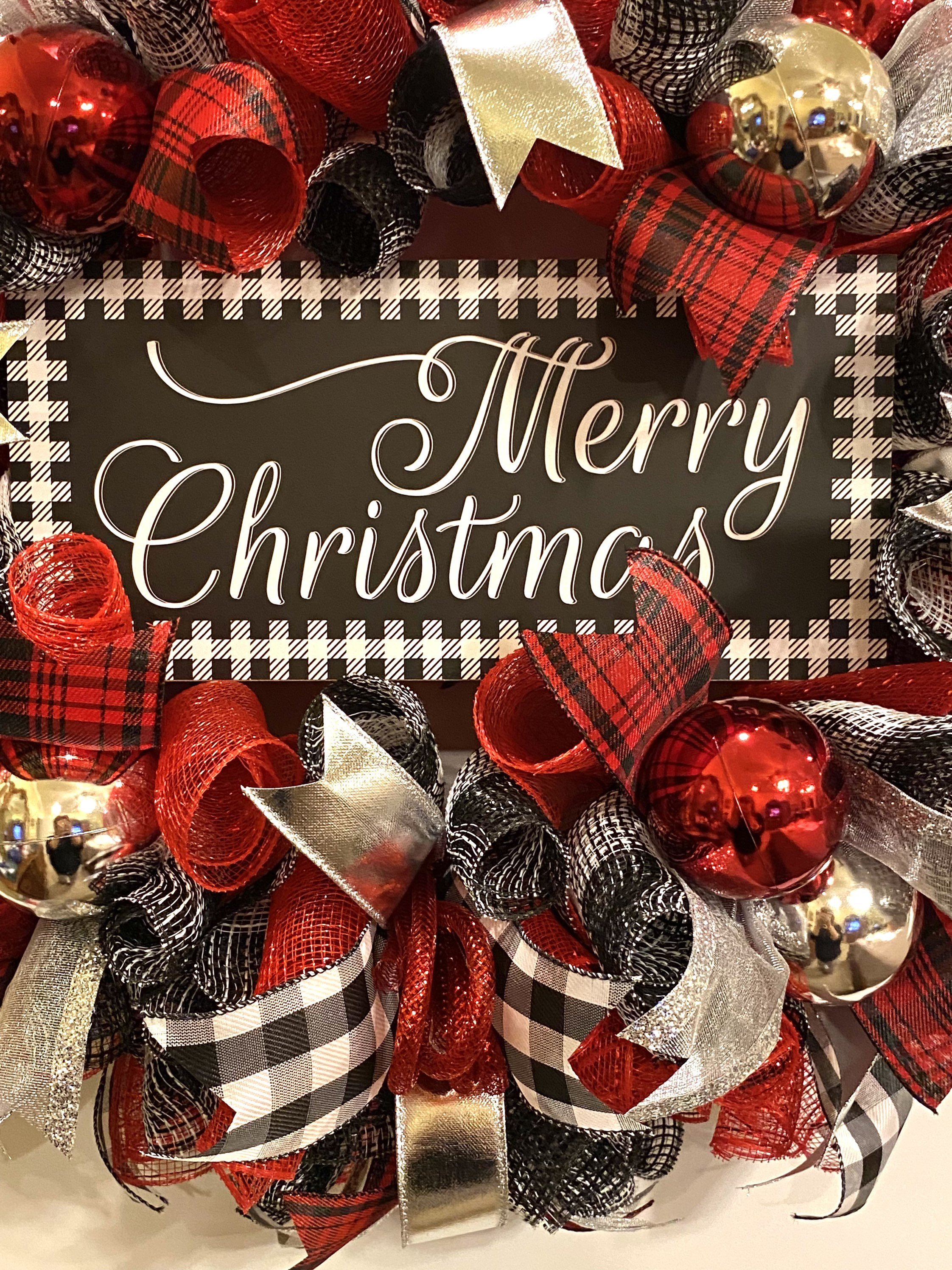 Christmas Wreath Buffalo Plaid Wreath Christmas Wreaths Red Etsy