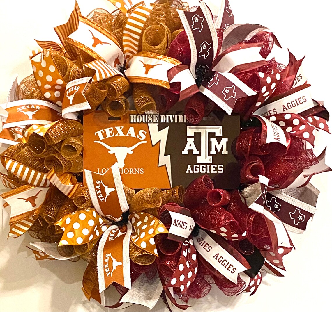 Texas A & M Aggies/ut Longhorns House Divided Wreath Aggies Etsy